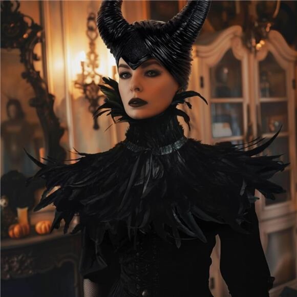 Evil Queen Horns Headpiece | Black Cape Shawl Costume Accessories - Picture 2 of 5